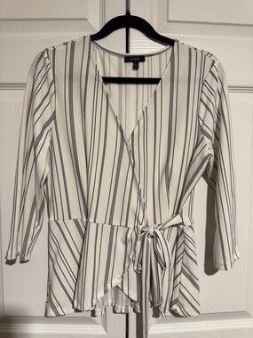 AUW White and Black Striped Wrap Tunic with Side Tie